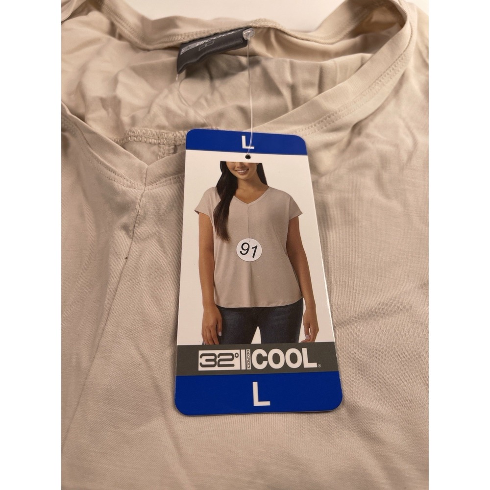 NEW 32 Degrees Cool Women's L V-Neck Cap Sleeve Top Beige